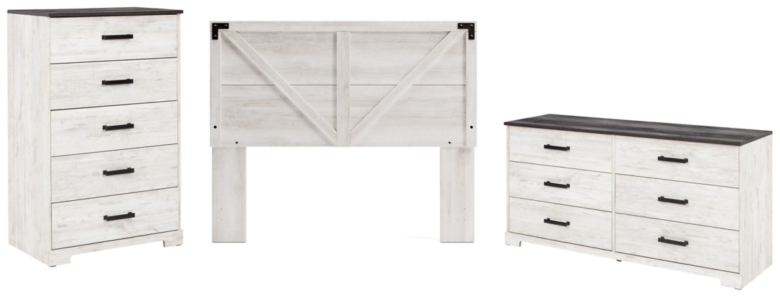 Signature Design by Ashley® Shawburn 3-Piece Whitewash/Charcoal Gray Queen Panel Headboard Bed Set