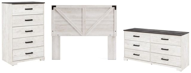 Signature Design by Ashley® Shawburn 3-Piece Whitewash/Charcoal Gray Queen Panel Headboard Bed Set-0
