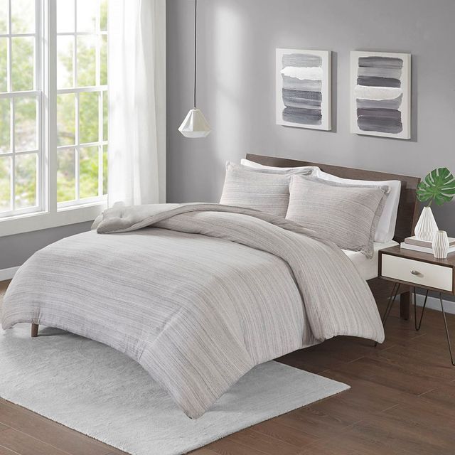 Olliix by Urban Habitat Grey Full/Queen Space Dyed Melange Cotton Jersey Knit Comforter Set-3