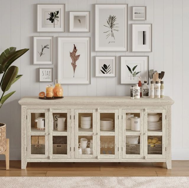 Jofran Inc. Rustic Shores Scrimshaw Cream 6-Door Low Accent Cabinet-1