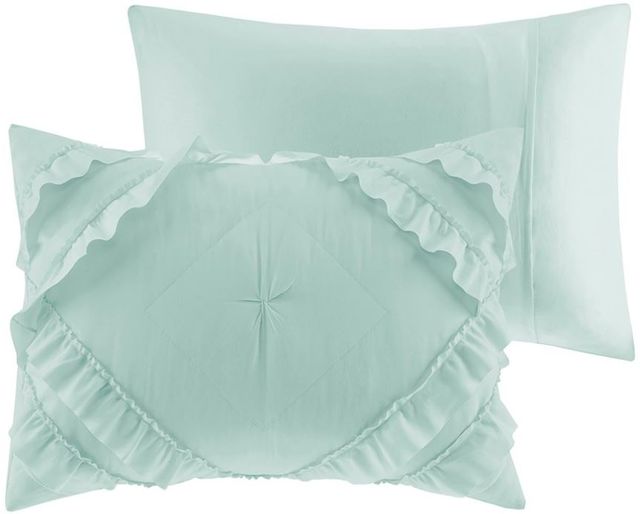 Olliix by Intelligent Design Kacie Aqua Twin/Twin XL Solid Coverlet Set with Tufted Diamond Ruffles-2