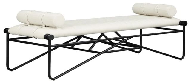 Meridian Furniture Gatsby Cream/Matte Black Vegan Leather Bench-0