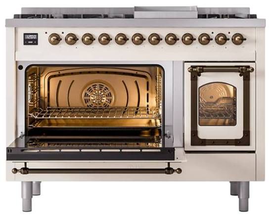 Ilve® Nostalgie II Noblesse 48'' Antique White Pro Style Dual Fuel Range with Burnished Trim-3