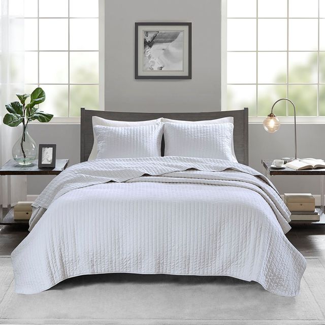 Olliix by Madison Park White King/California King Keaton Reversible Coverlet Set-4