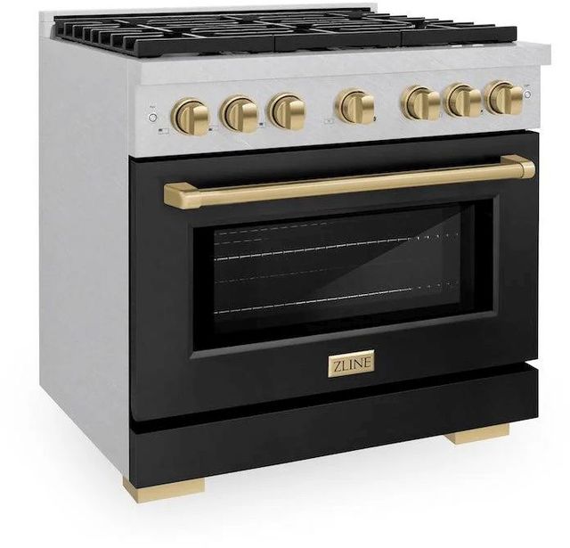 ZLINE Autograph Edition Paramount 36" Satin Stainless Steel Pro Style Gas Range with Black Matte Door and Champagne Bronze Accents-2