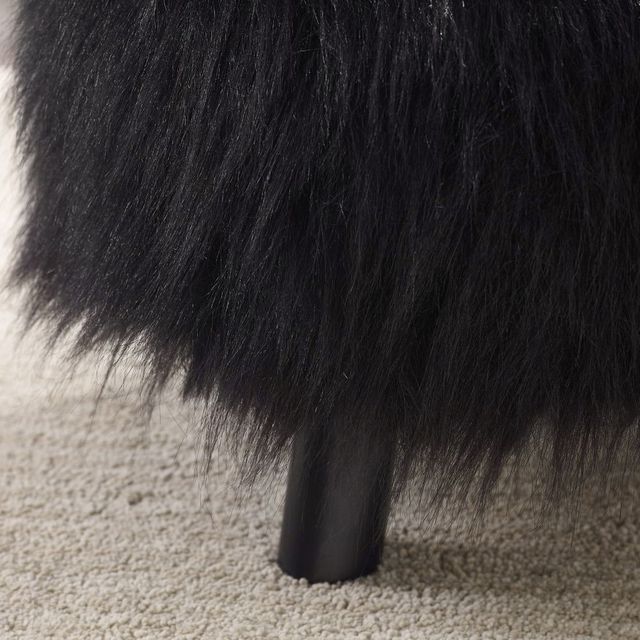 Linon Black Faux Fur Foot Stool-3