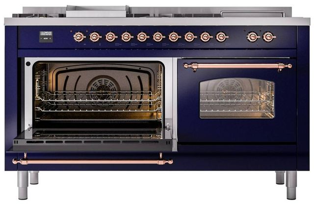 Ilve® Nostalgie II Series 60" Midnight Blue Pro Style Dual Fuel Range-1