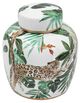 A & B Home Green/White Safari Leaf Lidded Jar-1