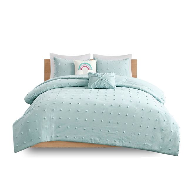 Olliix by Urban Habitat Kids Callie Aqua Full/Queen Cotton Jacquard Pom Pom Comforter Set-0