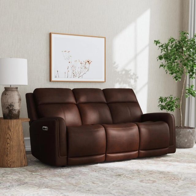 Flexsteel® Alister Burnt Umber Leather Power Gliding Sofa with Power Headrests and Lumbar-1
