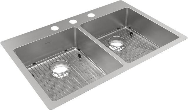 Elkay Crosstown® 3-Piece Polished Satin 33" x 22" x 6" 3-Hole Equal Double Bowl Dual Mount ADA Sink Set-0