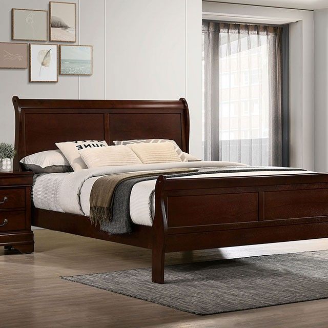 Furniture of America® Louis Philippe 5-Piece Cherry Queen Sleigh Bed Set-1