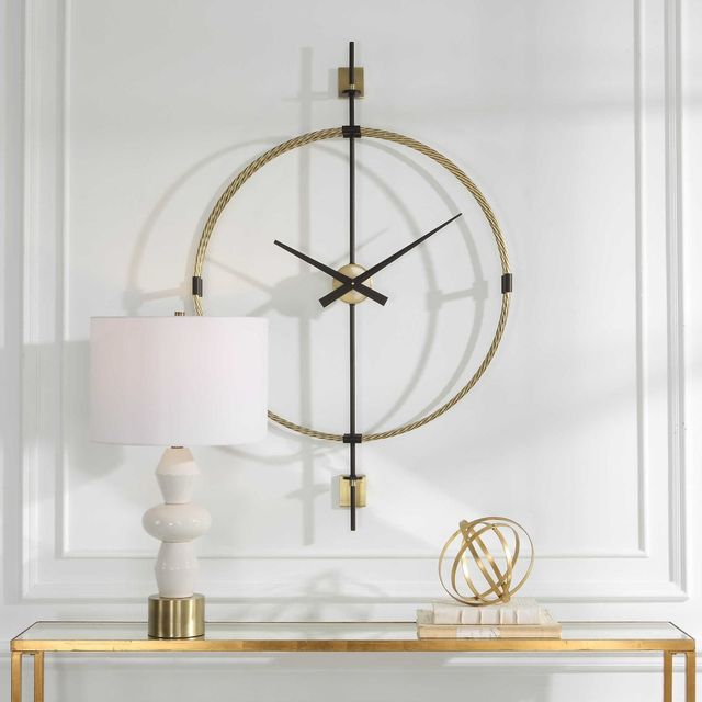 Uttermost® Time Flies Brushed Brass/Satin Black Modern Wall Clock-1