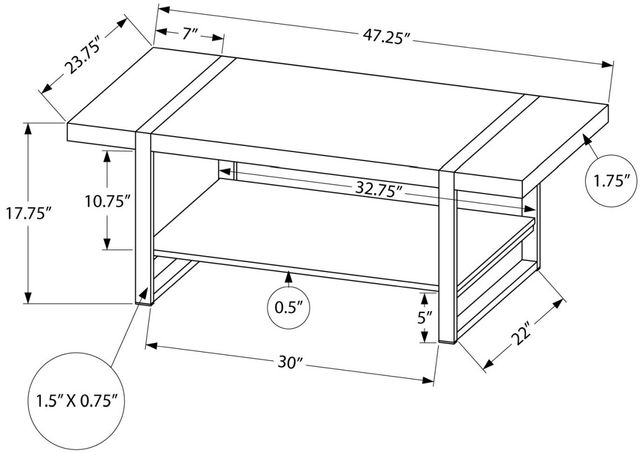 Monarch Specialties Inc. Brown Reclaimed Wood Look Coffee Table with Black Metal -3