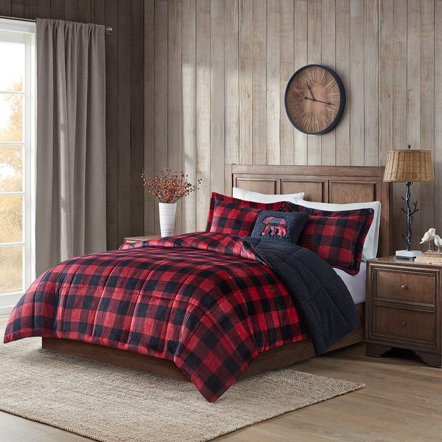 Olliix by Woolrich Alton Black Buffalo Check and Red Twin Plush to Sherpa Down Alternative Comforter Set-4