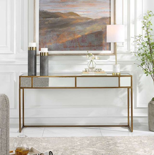 Uttermost® Reflect Mirrored Top Console Table with Brushed Aged Gold Frame-1