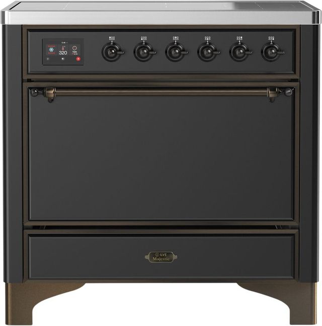 Ilve® Majestic III 36" Graphite Matte Pro Style Induction Range with Solid Door and Burnished Trim-0