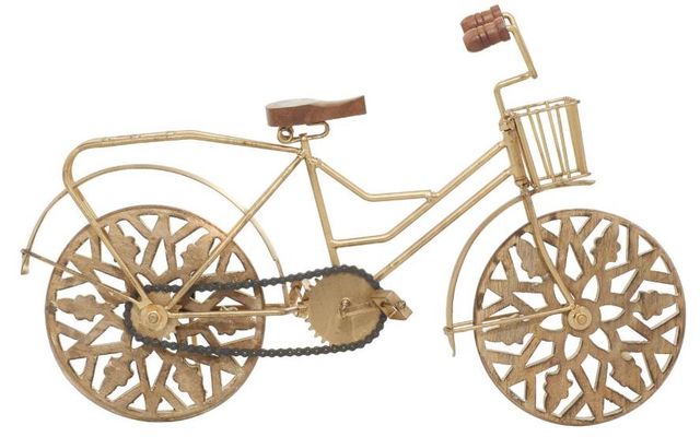 Deco Marche Gold Bike Sculpture with Carved Wheels-2