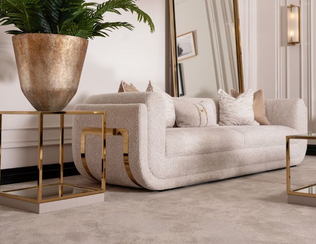 Michael Amini® Savannah Breeze Cashmere Bright Gold Standard Sofa-1