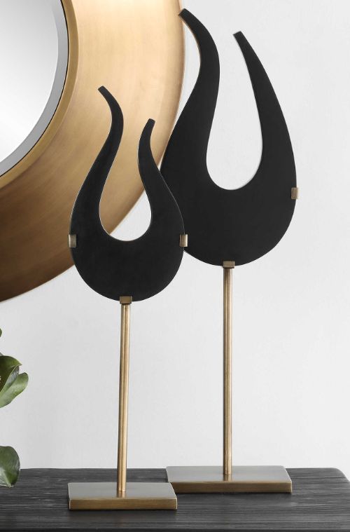 Uttermost® Black Flame 2-Piece Brass Brushed Sculpture Set-1
