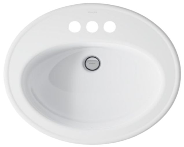 Kohler Pennington® White 20.25" Oval Drop-In Bathroom Sink-1