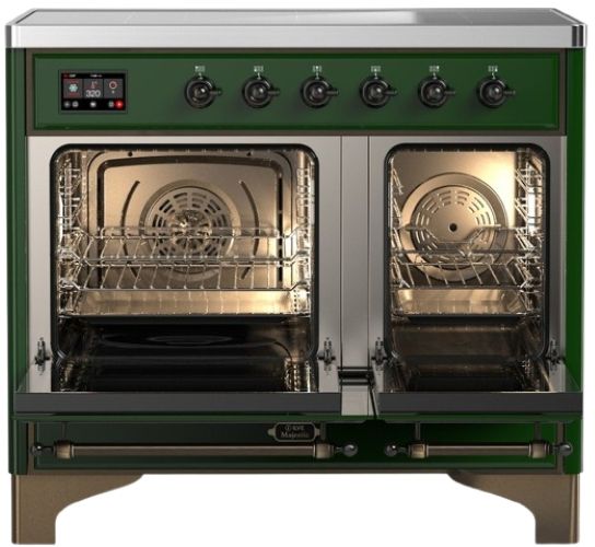 Ilve® Majestic III 40" Emerald Green Pro Style Induction Range with Triple Glass Door and Burnished Trim-1