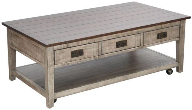 Sunny Designs™ Homestead Hills Tobacco Leaf Coffee Table with Alpine Gray Base-0