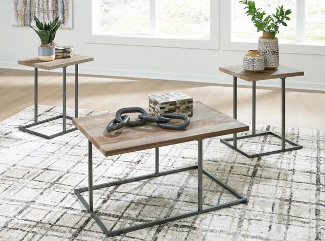 Signature Design by Ashley® Albreane 3-Piece Grayish Brown Occasional Table Set with Black Base-4