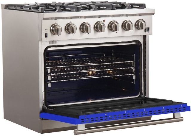 FORNO® Capriasca 36" Stainless Steel Pro Style Gas Range with Blue Door-3