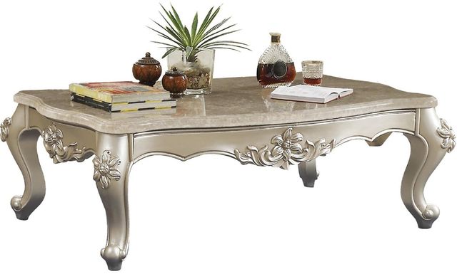 ACME Furniture Bently Gray Marble Top Coffee Table with Champagne Base-0