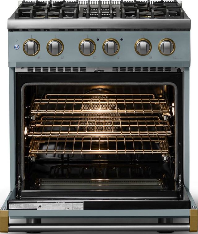 Viking® 5 Series 30" November Sky Pro Style Dual Fuel (LP) Range with Brushed Brass Trim-1