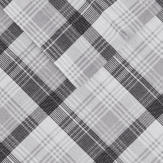 Olliix by Woolrich Grey Plaid California King Flannel Cotton Sheet Set-3
