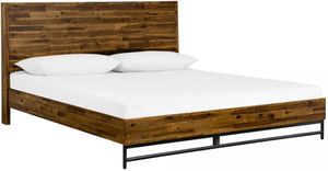 front view of the Armen Living Cusco Rustic Acacia Platform Queen Bed