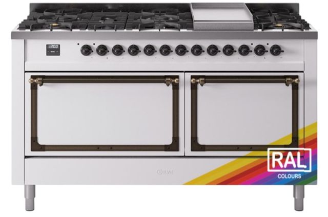 Ilve® Nostalgie II Noblesse 60'' Custom RAL Color Pro Style Dual Fuel Range with Burnished Trim-0