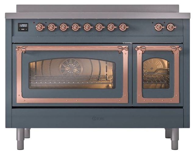 Ilve® Nostalgie II Noblesse 48'' Blue Gray Pro Style Induction Range with Copper Trim-1
