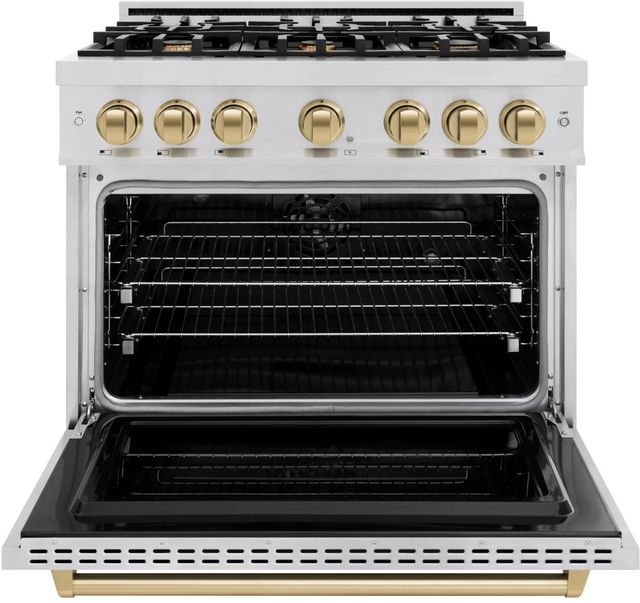 ZLINE Classic Autograph Edition 36" Stainless Steel Pro Style Dual Fuel Range with Champagne Bronze Accents-1