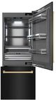ZLINE Autograph Edition 30" 16.1 Cu. Ft. Black Stainless Steel Built In Bottom Freezer Refrigerator with Graphite Gray Interior and Polished Gold Accents-1