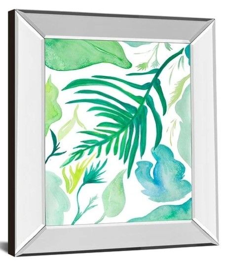 Classy Art Green Water Leaves I by Kat Papa Mirror Framed Wall Art-1