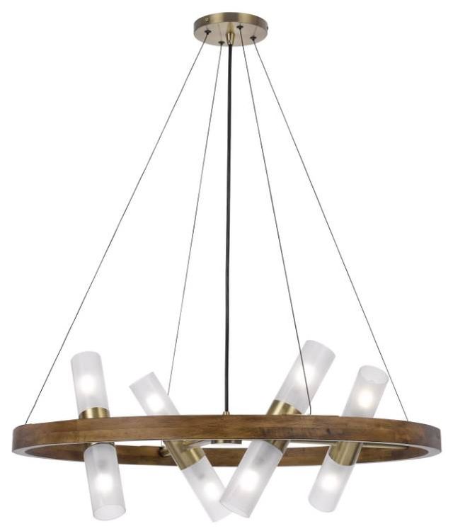 Cal® Lighting & Accessories Hempstead Antique Brass/Wood Cylinder Chandelier-1