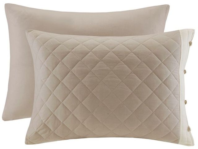 Olliix by Madison Park 4 Piece Khaki Full/Queen Breanna Cotton Reversible Tailored Bedspread Set-2