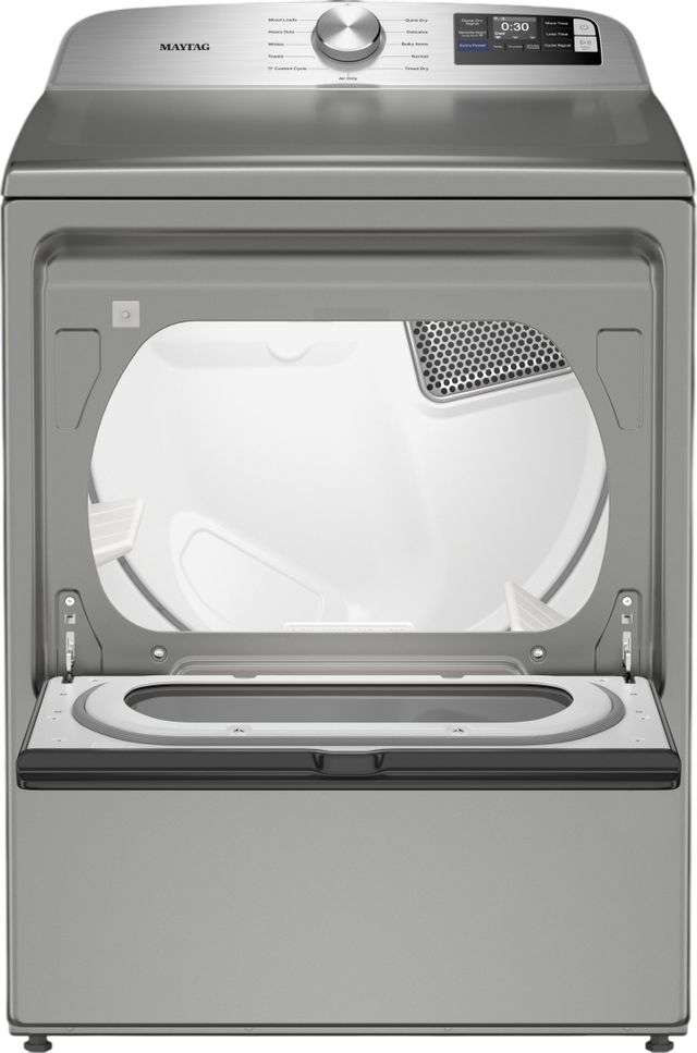 Maytag® 7.4 Cu. Ft. Classic Silver Smart Front Load Electric Dryer with Extra Power-1