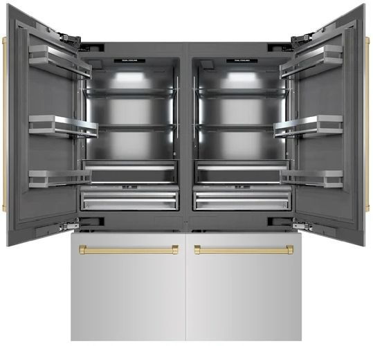 ZLINE Autograph Edition 60" 32.2 Cu. Ft. Stainless Steel Built-In French Door Refrigerator with Graphite Gray Interior and Champagne Bronze Accents-1