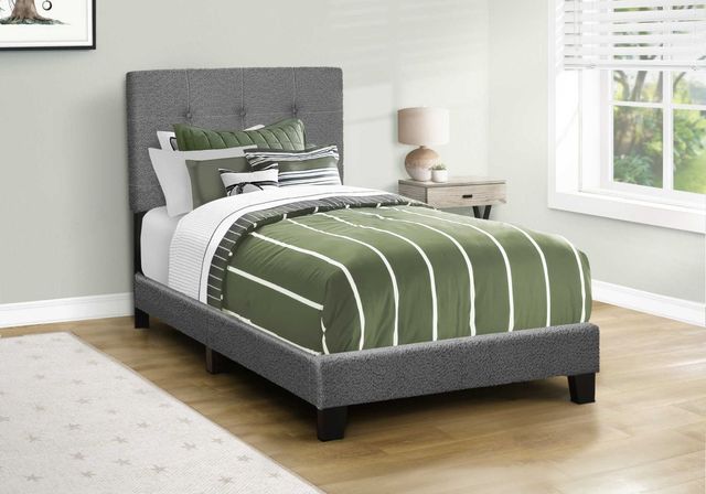 Monarch Specialties Inc. Dark Grey Upholstered Twin Panel Bed-1