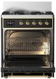 Ilve® Majestic III 30" Glossy Black Pro Style Dual Fuel Natural Gas Range with 5 Black Brass Burners and Brass Trim-1