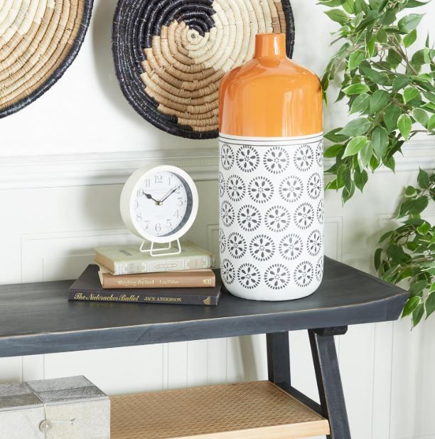 Deco Marche Orange/White Ceramic Vase-4