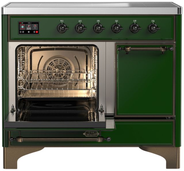 Ilve® Majestic III 40" Emerald Green Pro Style Induction Range with Solid Door and Burnished Trim-3