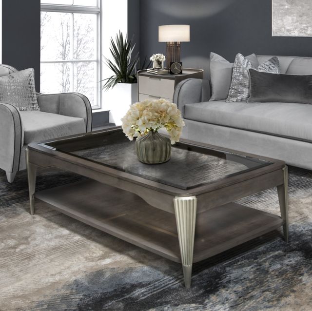 Michael Amini® Roxbury Park Glass Top Cocktail Table with Slate Base-1