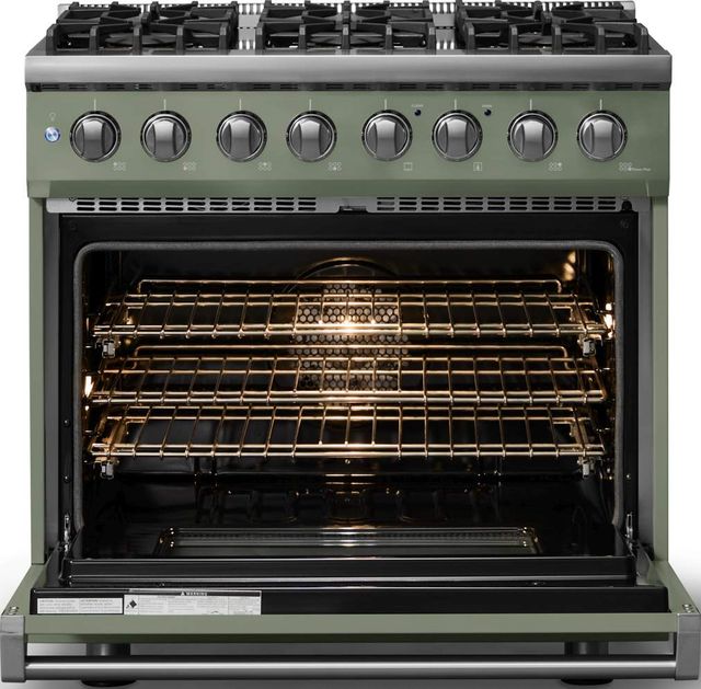 Viking® 5 Series 36" Eucalyptus Pro Style Dual Fuel (LP) Range with Polished Chrome Trim-1