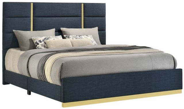 Coaster® Ines Navy Queen Upholstered Panel Bed-0