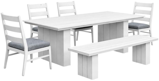 Intercon Nash 6-Piece Buff Aluminum/Fabric Outdoor Dining Table Set with Bench and Chairs-0